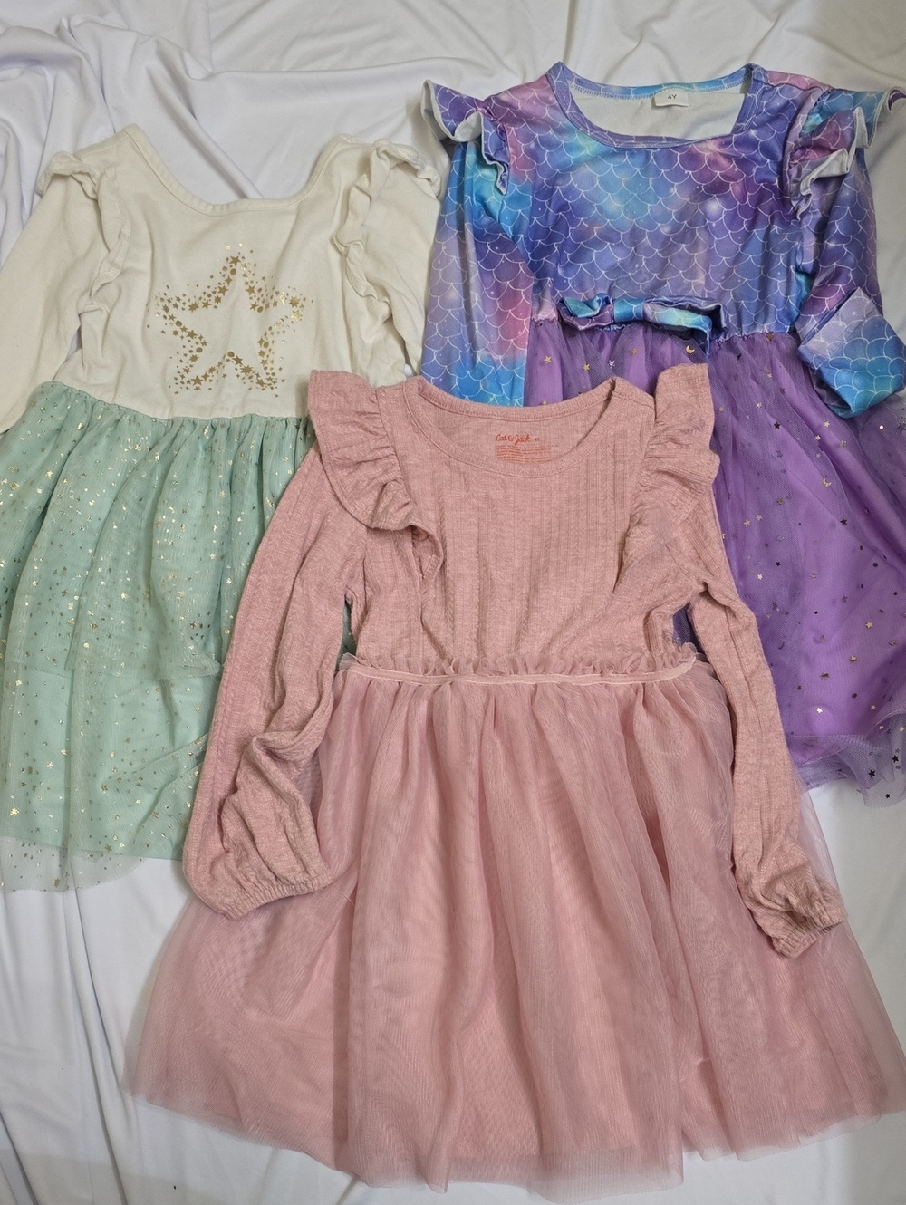 Girls' Pink Ruffle Long-Sleeve Tulle Dress